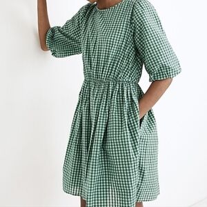 Madewell BubbleSleeve Mini Dress in Gingham Check Women's Size 2 Crewneck